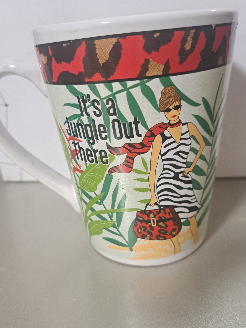 Century It's a Jungle Out There Ceramic Mug Red, Black, White Design